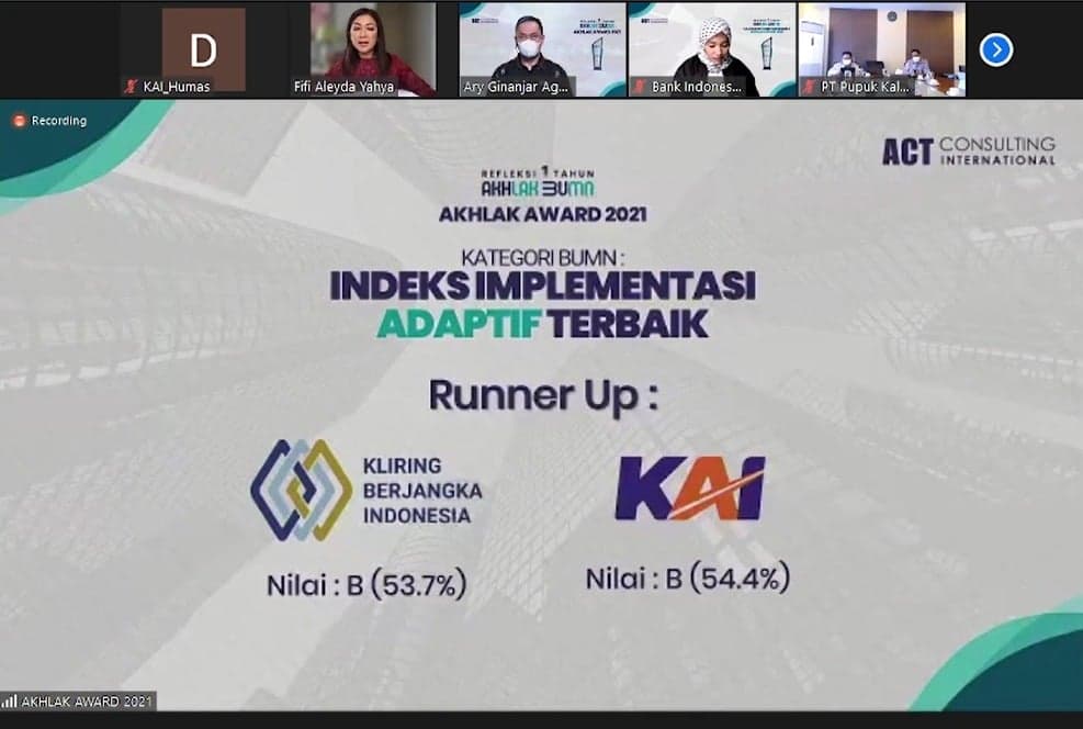 Konsisten Terapkan AKHLAK, KAI Group Raih Penghargaan dalam Ajang AKHLAK Awards 2021