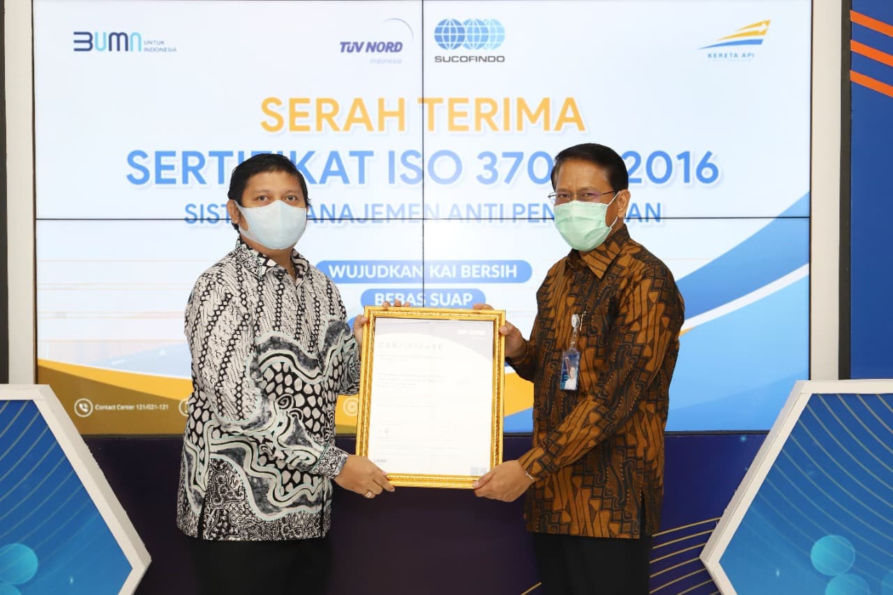 Komitmen Anti KKN, KAI Raih Sertifikat ISO 37001:2016