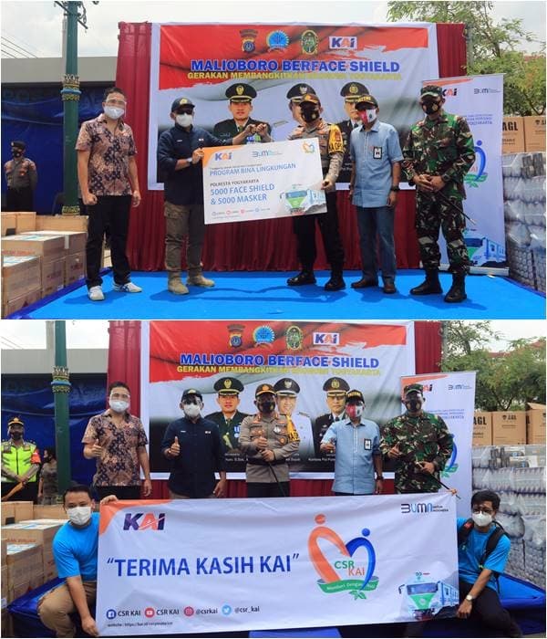 CSR KAI bagikan Face shiled dan Masker di Sepanjang Jalan Malioboro