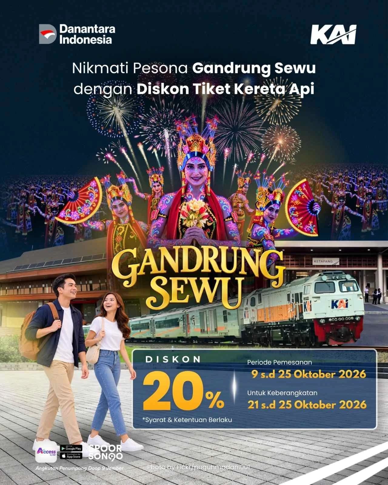 Sambut Kemegahan Festival Gandrung Sewu 2026, KAI Hadirkan Diskon Tiket Kereta Api 20%!